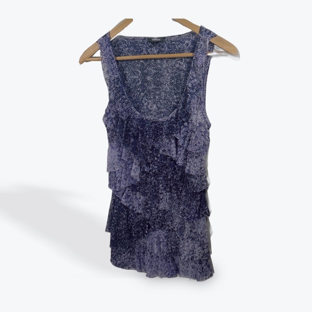 Express Purple and Black Sheer Ruffle blouse Tank Top woman’s size medium